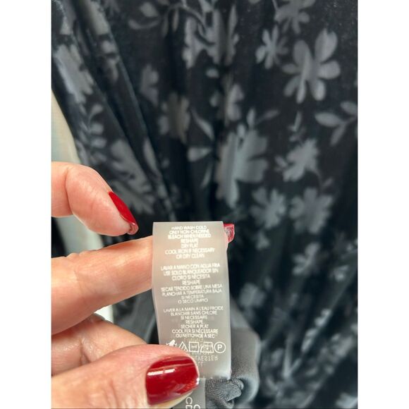 Calvin Klein Women’s 16W Black Floral Burnout Velvet Long Sleeve A-Line Dress - Picture 12 of 12